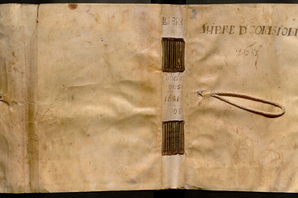1681-1705. Coberta del segon llibre de conclusions, en pergamí